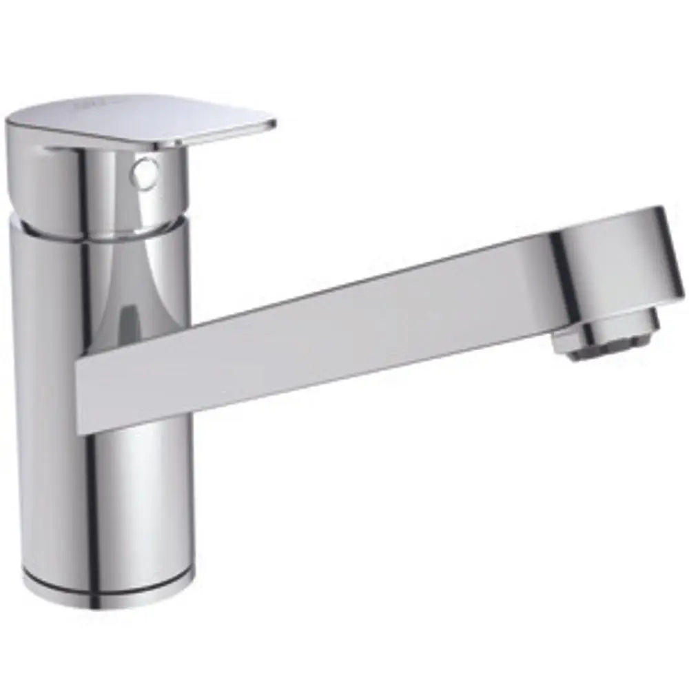 Küchenarmatur aus Chrom mit einem schwenkbaren Auslauf und einem flachen Griff, hergestellt von Ideal Standard.